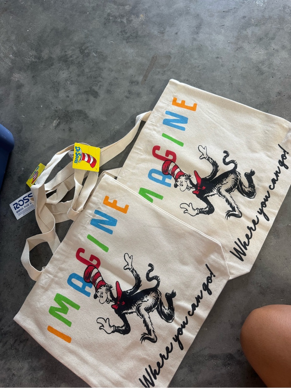 Dr. Seuss 'Imagine' Canvas Tote Bag in Natural with Multicolor Print
